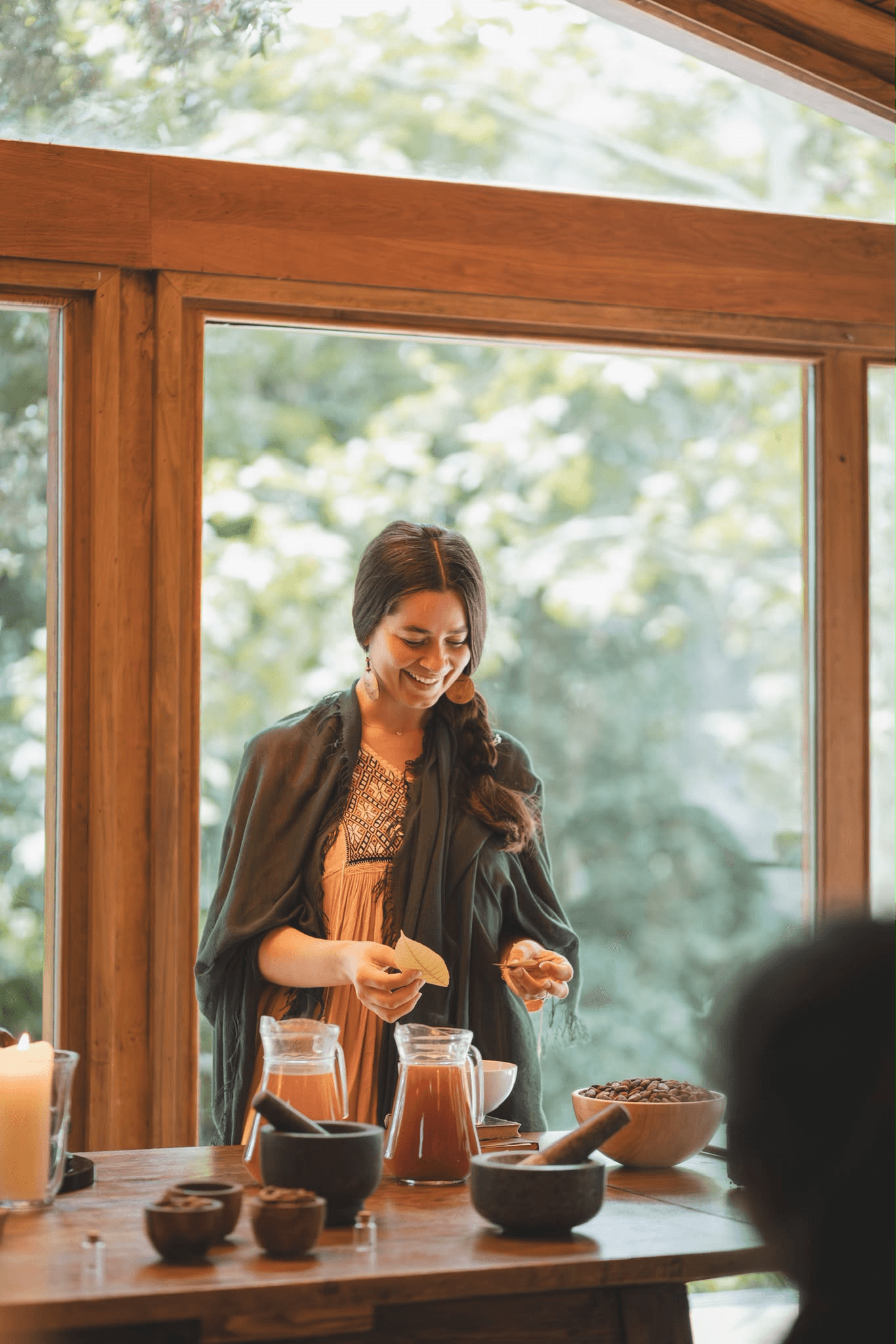Salomé preparing ritual cacao